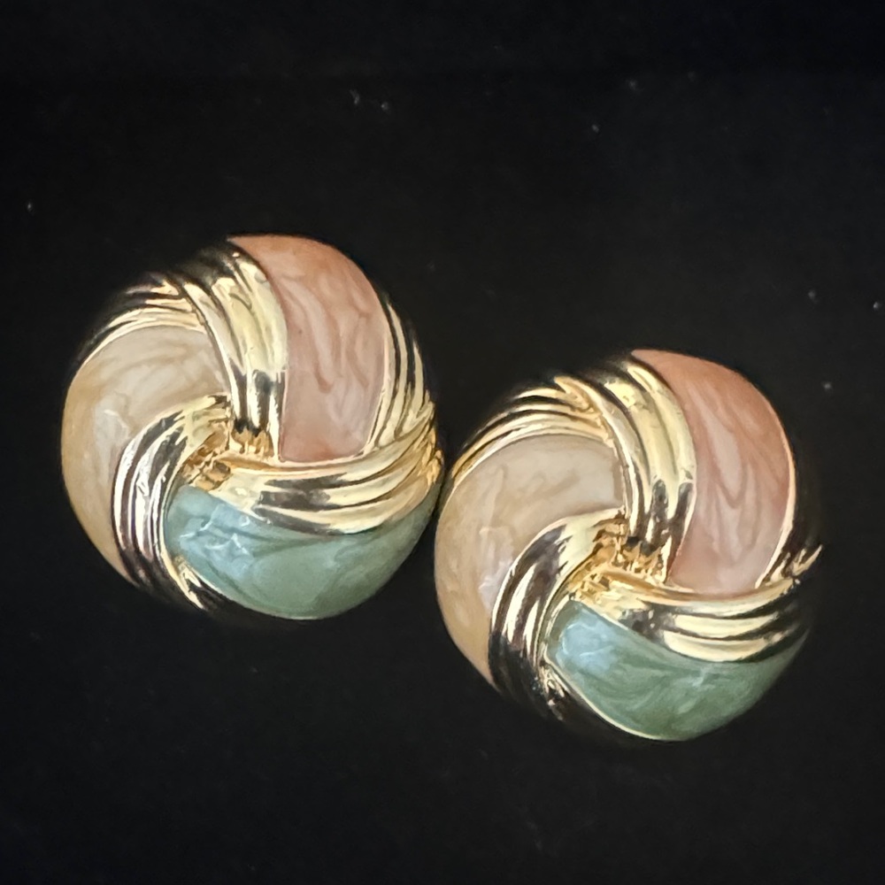 Vintage Gold and Pastel Swirl Earrings